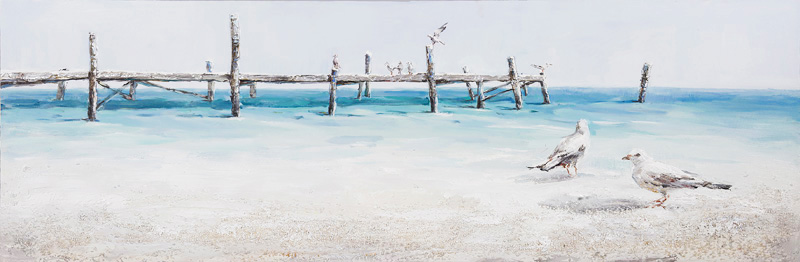 PXYW646 Wall décor art oil on canvas seascape pier on beach